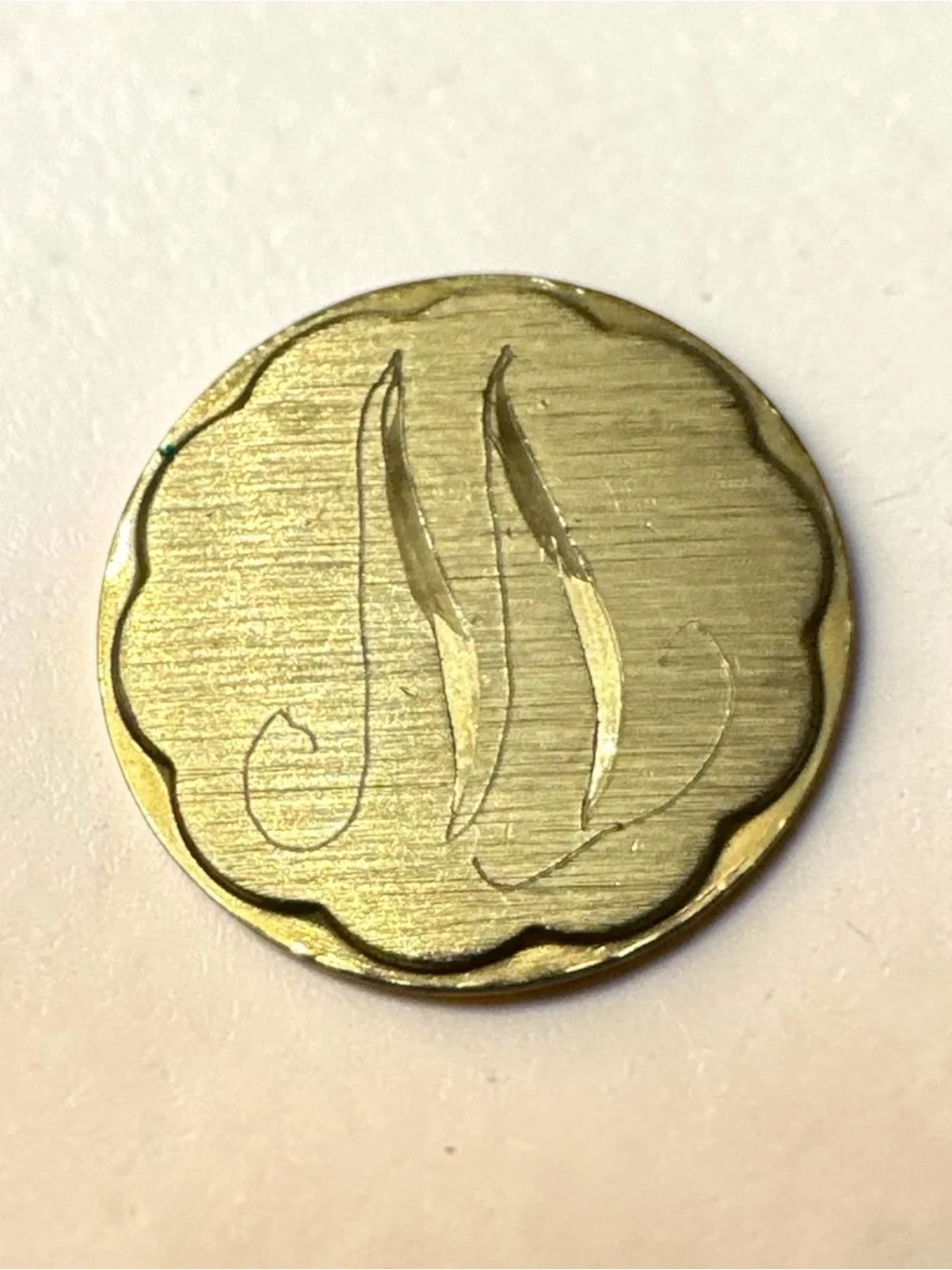Engraved Round Brass letter M- Gold Tone
